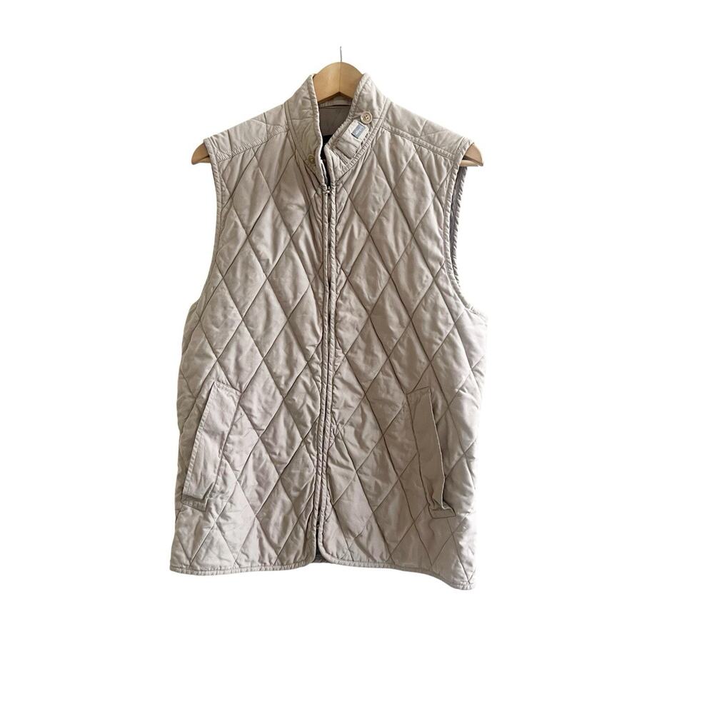 Allegri Men’s Tan Quilted Vest Size Large Zipper Front Mock Neck Preppy Outdoor